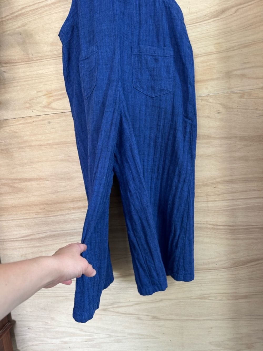 Kleen | xs oversized jumper v neck wide legged adjustable straps EUC blue linen - Picture 9 of 13